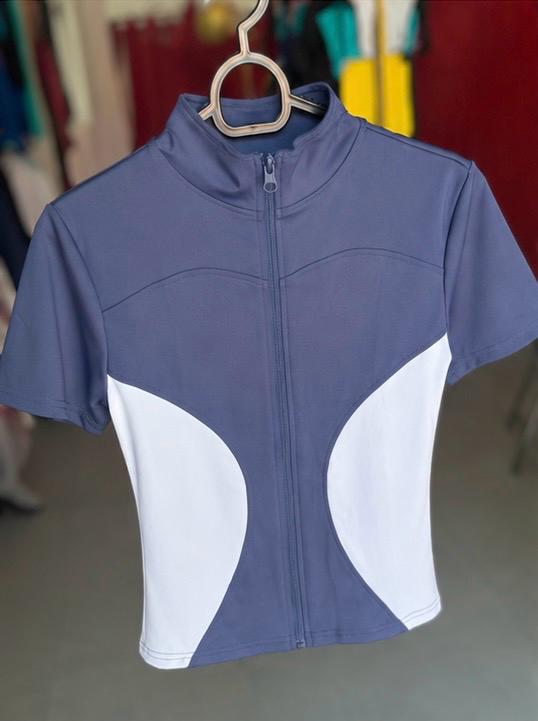 Camiseta Fitness Zíper Azul Marinho